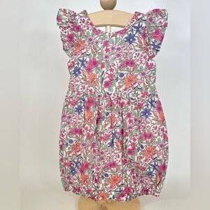 NWOT Girls Floral Flutter-Sleeve Romper in White with Pink & Coral Blossoms